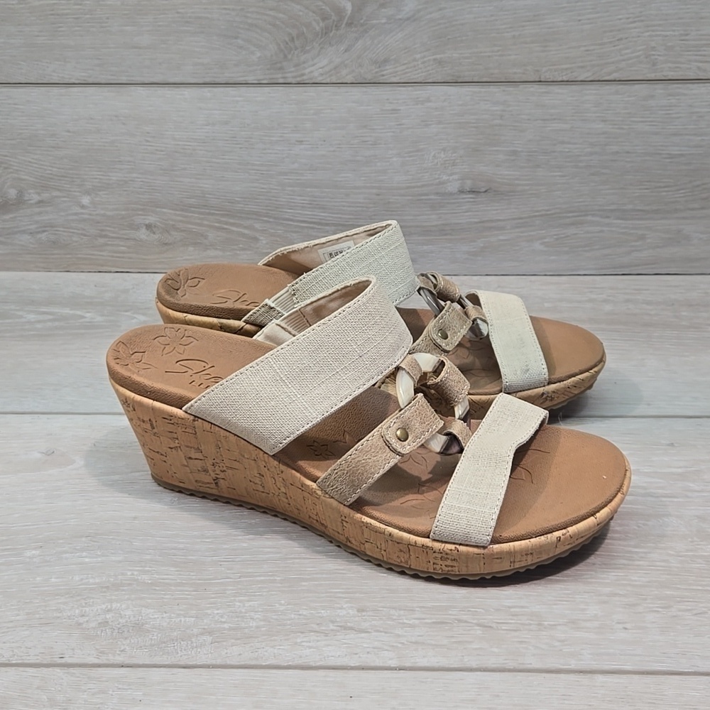 Skechers Womens Luxe Foam Wedge Sandals shoes sz 7